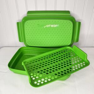 Tupperware Rectangle Smart Prep Marinate Flip & Shake Breader Green Green 3pc